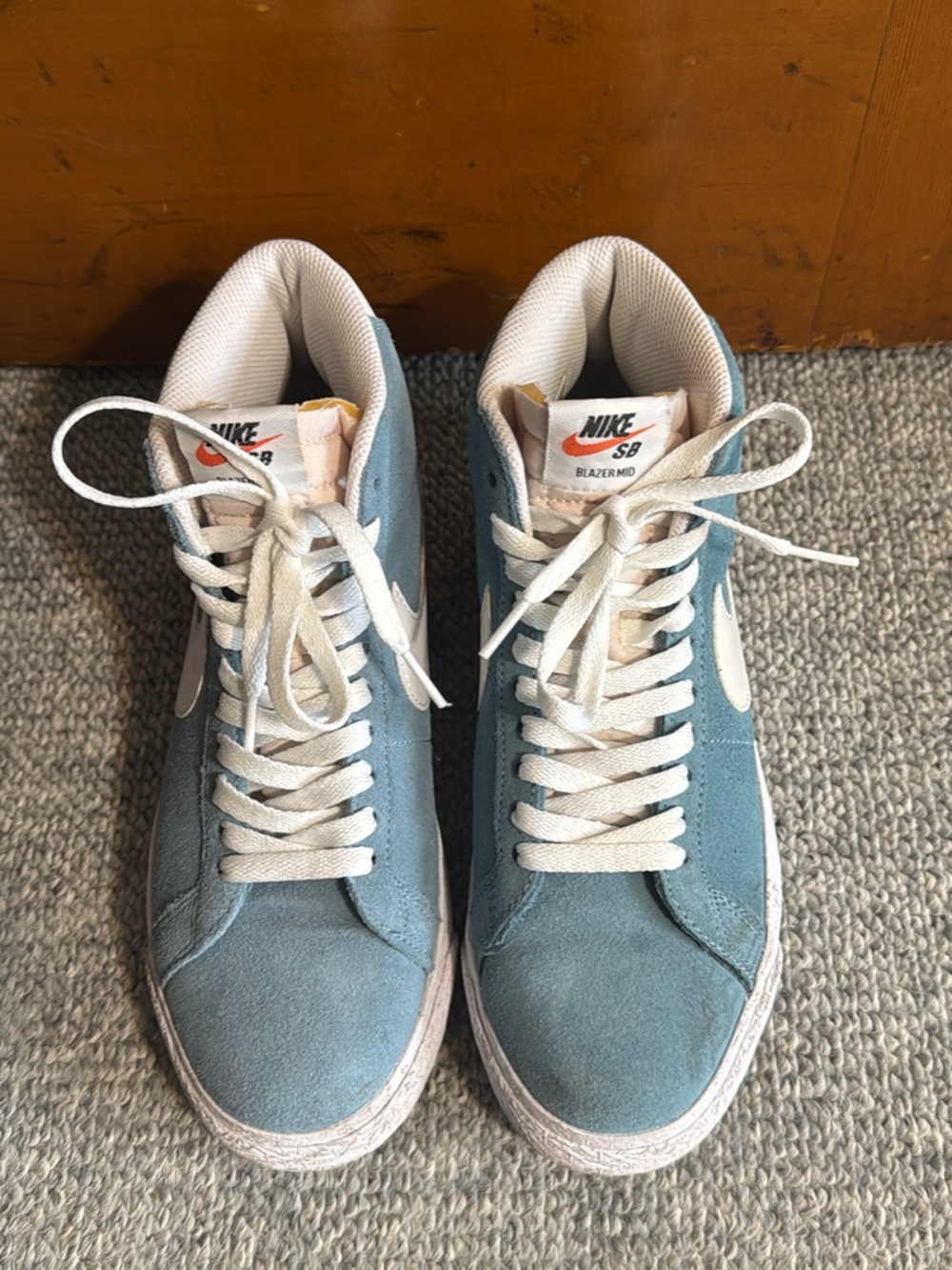 Nike SB Blazer Mid Suede Sneakers in Light Blue and White
